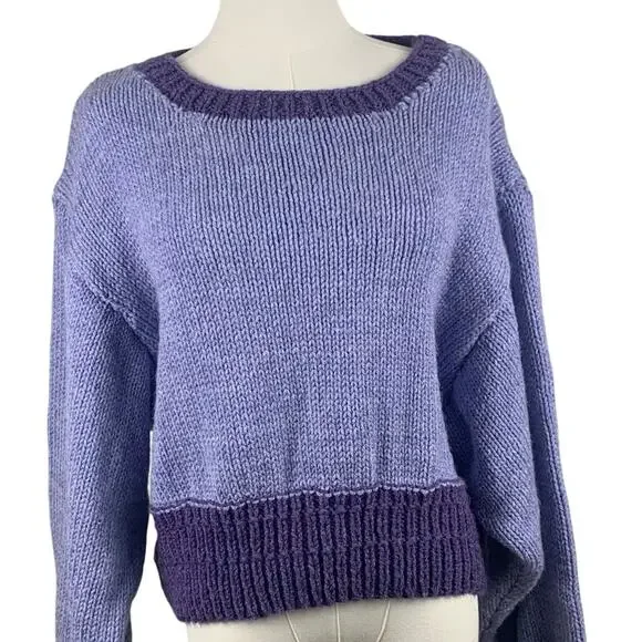 Purple Bulky Cable Knit Long Sleeve Sweater Large - Picture 1 of 5